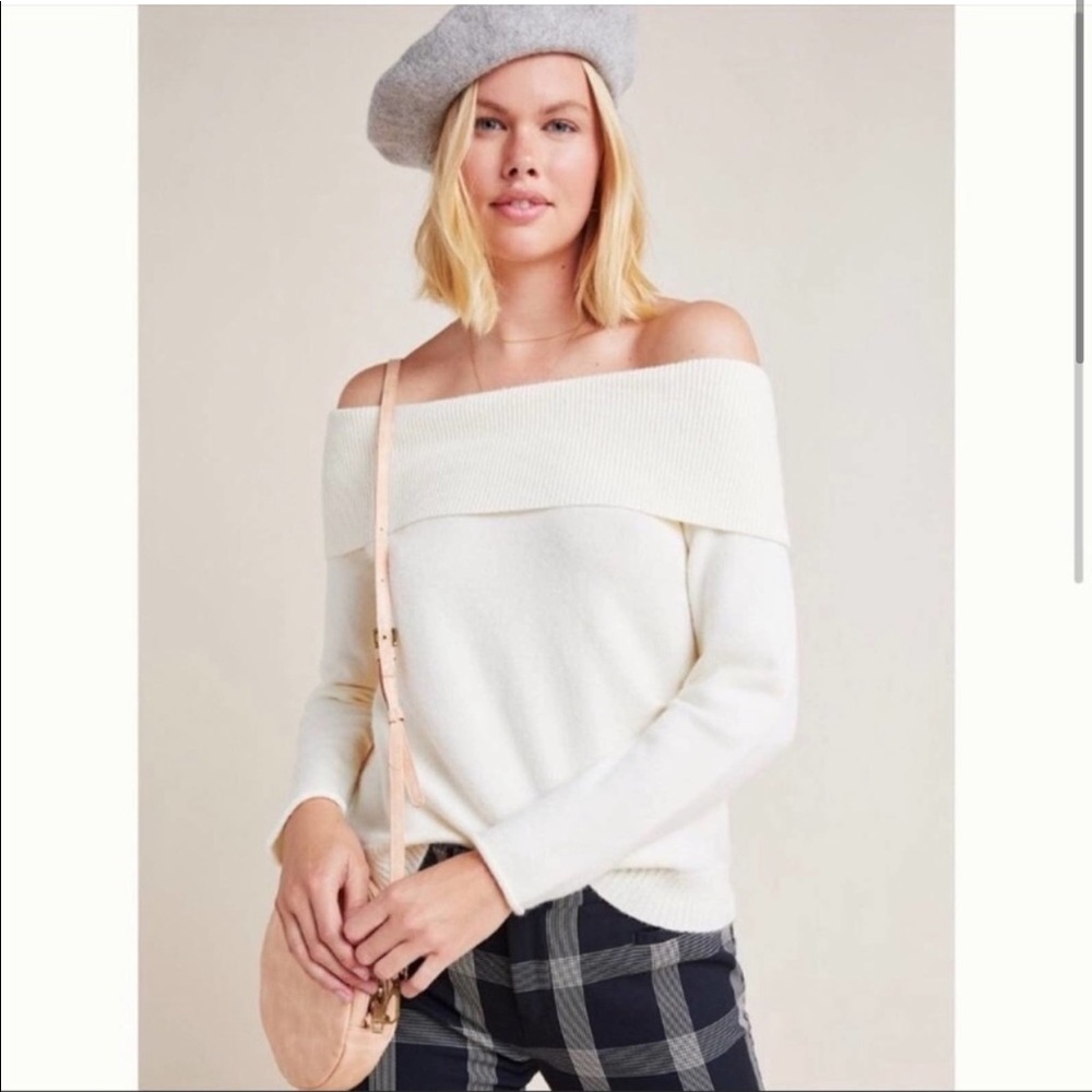 Anthropologie Shelby Off Shoulder Cream Sweater
